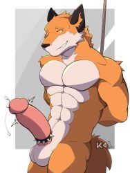 1boy 3:4 abs accessory anthro bodily_fluids bondage bound canid canine cock_ring collar ejaculation epic_games fennix_(fortnite) fortnite fox fur furry furry_only genital_fluids genitals hi_res jewelry kaizerrosenthal male male_only mammal nervous nervous_smile nude orange_body orange_fur penis penis_accessory penis_jewelry precum restraints rope rope_bondage solo solo_male spiked_collar spikes standing sweat sweatdrop teeth white_body white_fur yellow_eyes