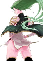 1girls annand_(fire_emblem) ass back_view bare_thighs boots cape confident female female_only fire_emblem fire_emblem:_genealogy_of_the_holy_war from_behind green_eyes green_hair hands_on_hips hands_on_own_hips large_ass long_hair looking_at_viewer looking_back nintendo no_panties pelvic_curtain pelvic_curtain_lift smile solo sparkles ta_dasu_(tadasu_hayashi) thigh_boots thighs upskirt white_background wind wind_lift