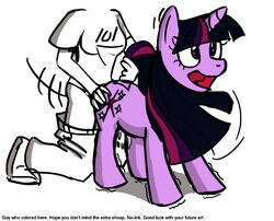 anon anonymous anonymous_female dildo english_text equine faceless_female female friendship_is_magic from_behind furry futa_on_female futanari horse humor my_little_pony no-ink penetration pony sex_toy shirt smile straight_hair strap-on text twilight_sparkle_(mlp) yuri