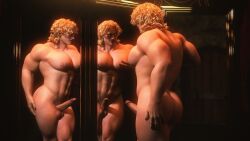 3d bara big_ass big_pecs big_penis blonde_hair dio_brando diosboobrest fondling fondling_self jojo's_bizarre_adventure large_pectorals male_only mirror muscular_male pec_grab pecs pectorals reflection stardust_crusaders vampire yellow_eyes