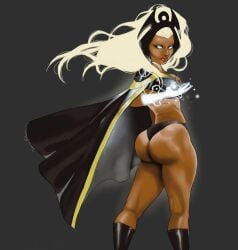 1boy 1girls african african_female artist_request ass_focus big_ass breasts dark-skinned_female dark_skin dat_ass fat_ass female female_only glowing_eyes huge_ass human human_only marvel marvel_comics modern_outfit_(storm) ororo_munroe saasking solo storm_(x-men) straight_hair superheroine thick_thighs thighs voluptuous voluptuous_female white_hair wide_hips x-men