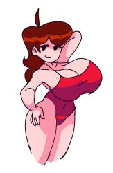 1girls 2024 arms_behind_back big_breasts breasts brown_hair curvaceous curvy curvy_figure female female_focus friday_night_funkin girlfriend_(friday_night_funkin) hourglass_figure huge_breasts large_breasts looking_at_viewer pale-skinned_female pale_skin red_swimsuit smug smug_face softnsfwimp solo solo_focus swimsuit thick voluptuous white_background wide_hips