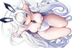 1girls blanc_(nikke) breasts bunny_ears bunny_girl bunnysuit cleavage female goddess_of_victory:_nikke hotvr large_breasts light-skinned_female light_skin light_skinned_female long_hair thick_thighs white_hair wide_hips