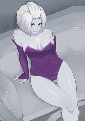 1girls armwear awoken blue_eyes blue_skin breasts bungie cmdrghost couch destiny_(game) destiny_2 eyeshadow female female_only looking_at_viewer mara_sov on_couch purple_lipstick sitting sitting_on_chair solo solo_female staring staring_at_viewer thick_thighs thighs white_hair