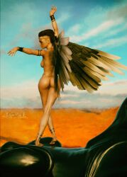 1girls 3d ass belzaph brown_hair dreadlocks female nude original wings