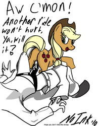 2010 applejack_(mlp) dialogue dildo earth_pony equine female feral friendship_is_magic furry horse human interspecies my_little_pony no-ink pony pussy sex sex_toy strap-on white_background yuri zoophilia