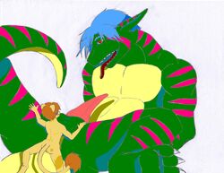 anthro auron auron_denengrad dragon feline forest_dragon fur furry gay green leonikuz lion male no_humans red_eyes scalie size_difference stripes