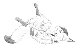 1boy 2011 bagheera_(artist) canine closed_eyes cum cum_in_mouth fox male male_only masturbation on_back penis sketch solo topless