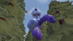 1boy 3d ambiguous_gender animated dazzi_(pal) fartoohorny hidden_eyes huge_balls huge_cock leaking leaking_precum looking_at_viewer male_dazzi male_only no_sound pal_(species) palworld purple_skin solo_male source_filmmaker video white_hair