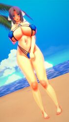 1girls beach big_breasts big_thighs bikini blue_eyes blush breasts busty codeyumi female female_only huge_breasts huge_thighs koikatsu large_breasts large_thighs senran_kagura solo solo_female swimsuit thick_thighs thighs voluptuous yumi_(senran_kagura)