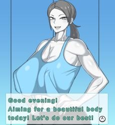 1girls big_breasts breasts busty cleavage curvaceous curvy curvy_body curvy_female curvy_figure english english_text female hands_on_hips huge_breasts hyperomizu large_breasts nintendo ponytail tank_top text voluptuous wii_fit wii_fit_trainer