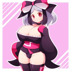 :o alternate_body_type alternate_breast_size cleavage cowboy_shot cute huge_breasts huge_thighs leotard moi_moi_(pop'n_music) pop'n_music shy thick_thighs voluptuous wide_hips