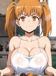 1girls ai_generated apron big_breasts food kitchen looking_at_viewer meal no_bra partially_clothed please_don't_bully_me,_nagatoro solo solo_female subaruarm yoshi_(nagatoro)