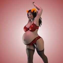 1girls 3d aradia_megido belly big_belly big_breasts black_hair breasts breedingduties female gigantic_breasts grey_skin homestuck lingerie pregnant solo