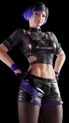 1girls 3d abs black_and_purple_hair blender covahk female female_only fully_clothed light-skinned_female model namco reina_mishima solo tekken tekken_8