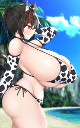 1girls ass beach big_ass big_breasts big_thighs blush breasts busty cat_ears cat_tail catgirl cow_print cow_print_armwear cow_print_bikini curvy enormous_breasts fat_ass female giant_breasts gigantic_ass gigantic_breasts gigantic_thighs huge_ass huge_breasts huge_thighs hyper_breasts large_ass large_breasts large_thighs mameneko massive_ass massive_breasts massive_thighs sweat thick_thighs thighs voluptuous