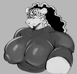 1boy akuma_no_mi anthro big_breasts big_chest big_nipples big_tits busty busty_boy furry huge_breasts huge_chest leopard leopard_boy leopard_ears male male_only nathanatwar nipples_visible_through_clothing one_piece rob_lucci solo solo_male whateverdoes