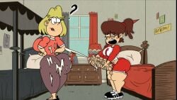 2d bedroom big_ass big_breast cum cum_in_ass cum_in_pants cum_on_clothes cumshot female fully_clothed futanari incest lynn_loud masturbation masturbation_onto_another mother_and_daughter no_penetration pleasure_face rita_loud robin2024_(artist) seductive self_upload the_loud_house