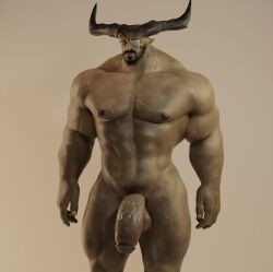 2_horns 3d 3d_(artwork) abs absurd_res balls dragon_age genitals hi_res horn humanoid iron_bull male male_only muscular muscular_humanoid muscular_male nipples pecs penis qunari scar solo vein veiny_muscles veiny_penis voluox