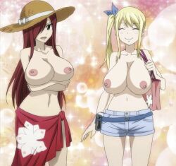 beach big_boss breasts erza_scarlet exibitionism fairy_tail gold_hair hiro_mashima lucy_heartfilia magical_girl modification nude_female nudes scarlet_hair
