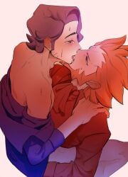 gay hugging kissing lysandre_(pokemon) male_only partially_clothed pokemon pokemon_xy professor_sycamore tagme wanineko2001 wholesome wholesome_sex yaoi