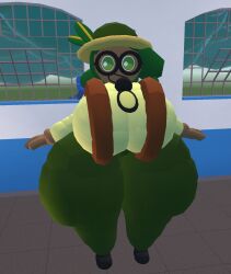 backpack big_ass big_breasts black black_shoes breasts bubble_ass bubble_butt cookie cookie_run cookie_run_kingdom explorer female female_only green_hair green_pants hat olive_cookie rec_room thick_ass thick_thighs weirdmaker43 yellow_shirt