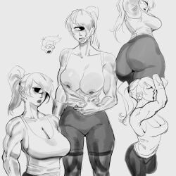 breasts_out cleavage futurama large_breasts muscular ponytail sketch skin_tight tank_top turanga_leela void_dot_exe