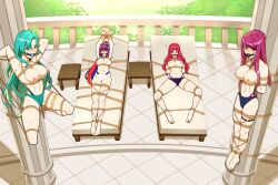 4girls alear_(female)_(fire_emblem) alear_(fire_emblem) alternate_costume alternate_hairstyle angry aqua_hair arms_behind_back arms_behind_head arms_up balcony ball_gag bangs bare_arms bare_legs barefoot beach_chair bikini bikini_bottom blue_bikini blue_eyes blue_hair blue_swimsuit blush bondage bound bound_arms bound_legs bound_to_chair bound_to_pillar bound_to_pole bound_wrists braid breasts captured chair chloe_(fire_emblem) female female_only femsub fire_emblem fire_emblem_engage from_above frown gag green_bikini green_eyes green_swimsuit hair_between_eyes heterochromia hyperbudd ivy_(fire_emblem) large_breasts legs long_hair looking_at_viewer looking_up multicolored_hair multiple_girls multiple_subs nintendo nipples official_alternate_costume official_alternate_hairstyle on_back outdoors partially_visible_vulva pillar pink_hair ponytail poolside purple_bikini purple_hair purple_swimsuit red_eyes red_hair restrained rope_bondage spread_legs suspension swimsuit table tiara topless very_long_hair violet_hair white_bikini white_swimsuit yunaka_(fire_emblem)