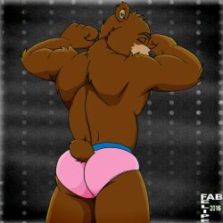 ass back bear bodybuilder briefs briefs_only brown_bear brown_fur fabfelipe flexing_biceps furry male male_only mostly_nude mostly_nude_male muscular muscular_male pink_underwear pose posing tail