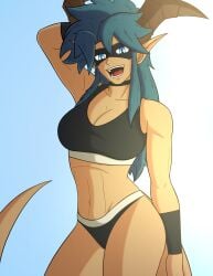 ali_(allnew_alldifferent) allnew_alldifferent bra dragon_girl fit_female horns muscular muscular_female panties solo solo_female sports_bra