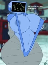 1girls areola_slip areolae ass belly_button big_ass big_breasts big_butt bikini blue_bikini blue_swimsuit blurry_background breast breasts bubble_ass bubble_butt busty cameltoe curvy curvy_figure female_only hands_behind_back huge_ass humanoid karen_plankton machine midriff motion_lines nickelodeon robot robot_humanoid screen_head sling_bikini solo solo_female spongebob_squarepants standing swimsuit talking talking_to_viewer text thick_ass thick_thighs tv tv_head venus_body videogamedunky