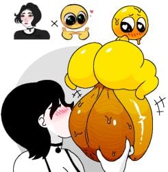 1boy 1girls backsack ball_kissing ball_lick ball_sucking ball_worship balls_bigger_than_head big_balls big_butt big_penis black_hair blush blushing bubble_butt choker clothed_female_nude_male crossover crossover_pairing cursed_emoji doomer_girl flaccid flaccid_penis foreskin heart heart-shaped_pupils hetero holding_balls huge_ass huge_balls huge_cock huge_penis index_fingers_together interspecies larger_female larger_female_smaller_male pendant_choker reference_image senor9 simple_background size_difference straight sweat sweatdrop white_background white_skin yellow_skin