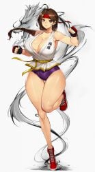 1girls alternate_breast_size art_of_fighting bare_thighs big_breasts bloomers boots breasts breasts_bigger_than_head brown_hair buruma cameltoe cleavage female female_only female_solo fit_female full_cleavage gurimjang headband hourglass_figure huge_breasts human human_female human_only king_of_fighters long_hair ponytail skimpy snk solo solo_female thick_thighs thigh_gap thighs white_background wide_hips yuri_sakazaki