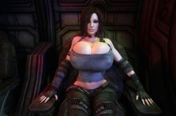 1girls 3d 3d_(artwork) alternate_breast_size breasts_bigger_than_head brown_hair bulletstorm cleavage clothed clothed_female electronic_arts epic_games female female_only female_solo fingerless_gloves gigantic_breasts hair_over_one_eye huge_breasts human human_only looking_at_viewer nipples nipples_visible_through_clothing people_can_fly sitting solo solo_female trishka_novak vaako wide_hips