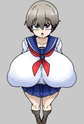 big_breasts breasts_bigger_than_head huge_breasts inakotho school_uniform schoolgirl uzaki-chan_wa_asobitai! uzaki_hana