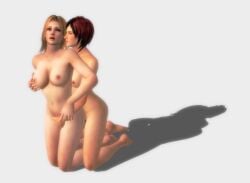 3d blonde_hair blue_eyes breasts brown_eyes dead_or_alive fingering grabbing_breasts groping hand_on_breast mila_(doa) moaning nude open_mouth reach_around red_hair tina_armstrong yuri