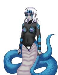 corruption dark_persona enemy_conversion female hair_color_change icelee lamia monster_girl naga nipples nude post_transformation pussy skin_color_change small_breasts species_transformation transformation