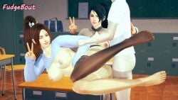 1boy 2girls 2girls1boy 3d 3d_(artwork) anal anal_insertion anal_penetration anal_sex areolae barefoot black_hair breasts brown_hair classroom dead_or_alive feet fudgebout honey_select honey_select_2 huge_breasts king_of_fighters mai_shiranui momiji_(ninja_gaiden) ninja_gaiden nipples partial_male penis_in_ass school size_difference teacher teacher_and_student