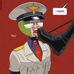 arms_behind_back boot_licking boot_worship boots collar collar_and_leash countryhumans crying crying_with_eyes_open fascism fascist_italy_(countryhumans) humiliation leash military_uniform nazi_germany_(countryhumans) nazi_uniform octodyer sweat tears third_reich_(countryhumans)