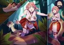 camilla_(fire_emblem) corrin_(fire_emblem) corrin_(fire_emblem)_(female) femsub fire_emblem fire_emblem_fates implied_digestion kaa keendeemiyavi_(artist) pink_hair sakura_(fire_emblem) shrine_maiden snake the_jungle_book yellow_eyes