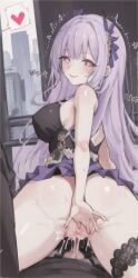 1boy ai_generated ai_hands azur_lane breasts cum cum_in_pussy cum_inside female icaruskgura large_breasts plymouth_(azur_lane) purple_hair straight uncensored