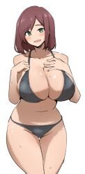 bikini brown_hair light_skin looking_at_viewer orange_blood123 smiling solo sweat