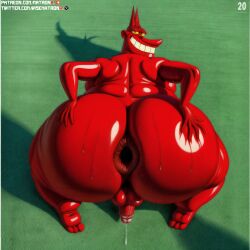 4k ai_generated anus ass balls bhm big_ass big_butt cartoon_network cow_and_chicken devil feet gaping_anus hands_on_ass highres male male_only matronai_(artist) obese obese_male overweight patreon patreon_username penis pinup puffy_anus red_skin stable_diffusion the_red_guy twitter_username