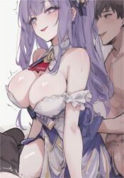 1boy azur_lane breasts female icaruskgura large_breasts plymouth_(azur_lane) purple_hair straight uncensored