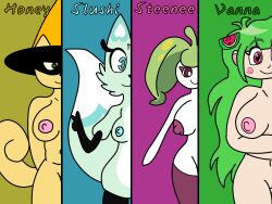 4girls anthro bad_anatomy breasts chikn_nuggit crossover cute female female_only fox generation_7_pokemon half_body happy hat honey_(mao_mao:_heroes_of_pure_heart) human mao_mao:_heroes_of_pure_heart matti_is_mouse multiple_girls naked nude nude_female pokémon_(species) pokemon shortstack slushi_(chikn_nuggit) smile squirrel steenee tail thighhighs thighs vannamelon vannamelon_(copyright) youtube youtuber