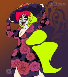 big_breasts cartoon_network catrina demencia_(villainous) dia_de_los_muertos dress evil_raccoon halloween makeup skeleton villainous