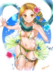 1girls absurdres alternate_costume arm_up bikini braid braided_ponytail breasts cath_(fire_emblem) cleavage cloud female female_only fire_emblem fire_emblem:_the_binding_blade flower green_bikini green_swimsuit hair_flower hair_ornament highres looking_at_viewer nintendo orange_eyes orange_hair short_hair sideboob small_breasts smile swimsuit thigh_strap tsukimura_(d24f4z8j3t)