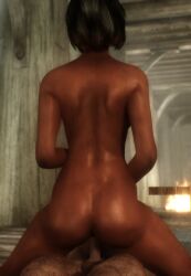 ass back black_hair breasts cowgirl_position nonstickypants nord redguard saadia sinmir skyrim the_elder_scrolls