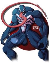 balls bara boner dark_body erection long_tongue male male_only marvel marvel_comics muscles muscular nivyx nude penis sharp_teeth solo solo_male venom venom_(marvel)