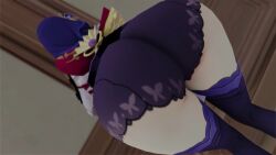 3d animated ass ass_focus ass_shake bent_over braid female from_behind genshin_impact hair_ornament hairpin huge_ass japanese_clothes jiggle kimono kishi leaning leaning_forward long_hair longer_than_30_seconds purple_hair raiden_shogun short_kimono short_shorts shorts solo tagme thick_thighs thighhighs twerking very_long_hair video